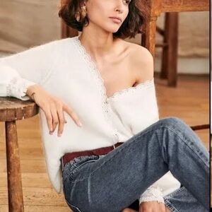 Sezane White V-Neck Sweater